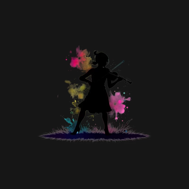 Colorful Silhouette of a Girl Playing Violin Male Long Sleeve T-Shirt