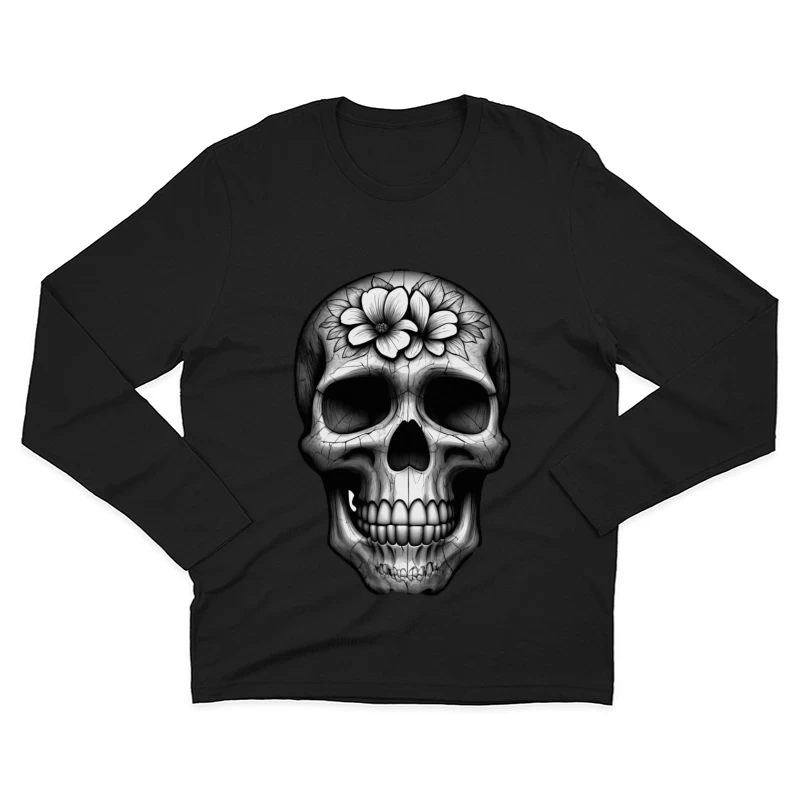 Floral Skull Illustration Male Long Sleeve T-Shirt