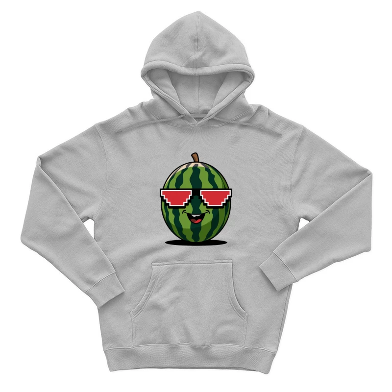 Cool Cartoon Watermelon with Pixel Art Sunglasses Male Pullover Hoodie