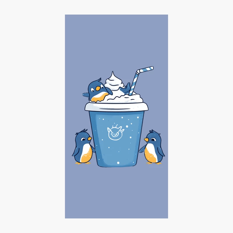 Cute Cartoon Penguins with Blue Milkshake iPhone Case