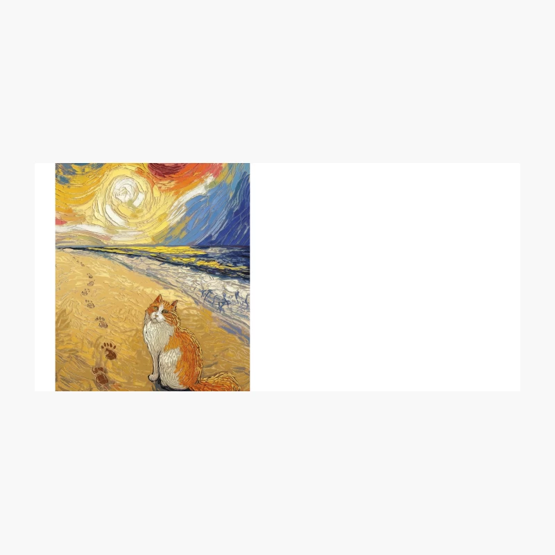 Feline Contemplation: A Van Gogh-Inspired Coastal Sunset Coffee Mug