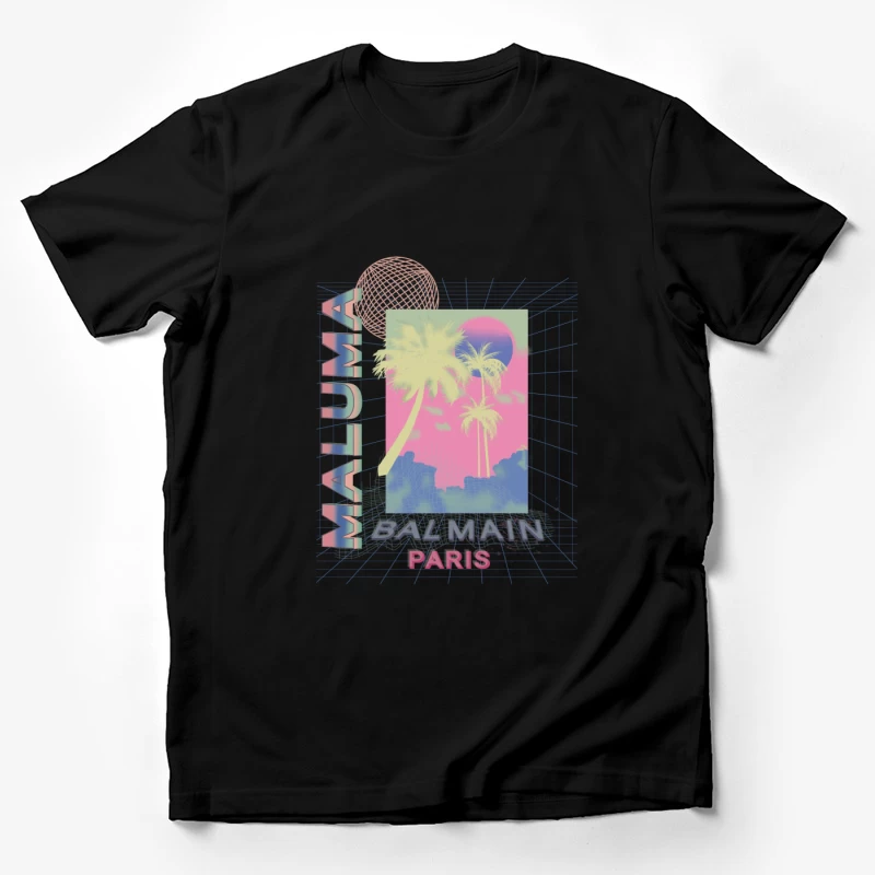 Retro-Design mit Palmen und Gitter Herren T-Shirt