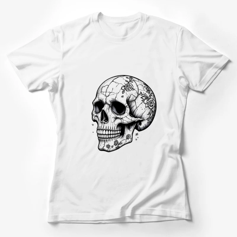 Artistic Skull with Floral Details Female T-Shirt