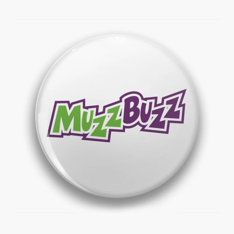 Muzz Buzz Beverage Brand Logo in Green and Purple Pin