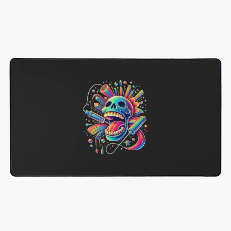 Psychedelic Rainbow Skull Pop Art Design Desk Mat