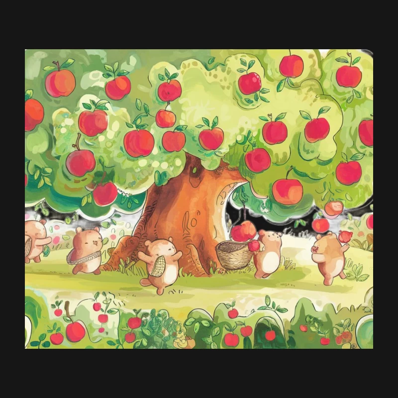 Whimsical Forest Harvest: Cute Animals Gathering Apples Mouse Pad