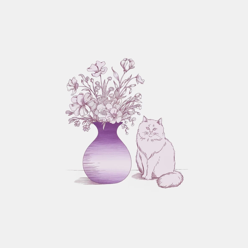 Artistic Illustration of Cat and Purple Vase with Flowers Male Tank Top