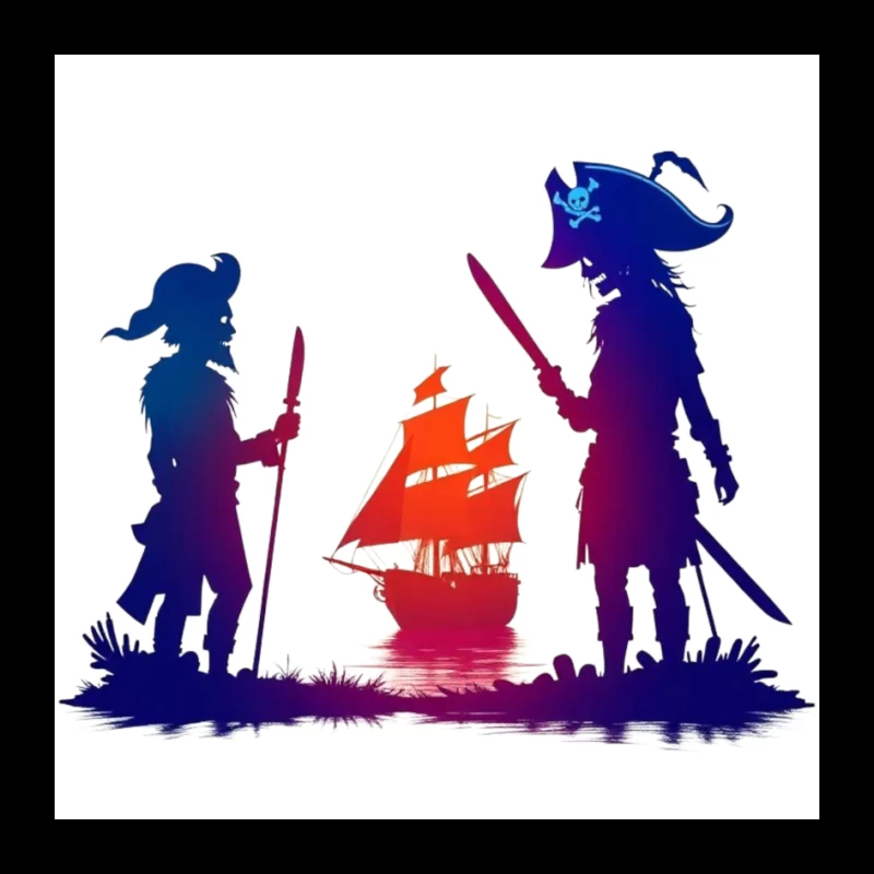 Pirates and Ship Silhouettes at Sunset Pin