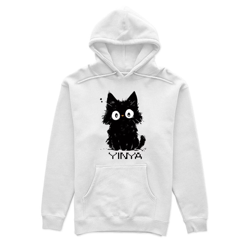 Schwarze flauschige Katze Illustration Damen Pullover Hoodie