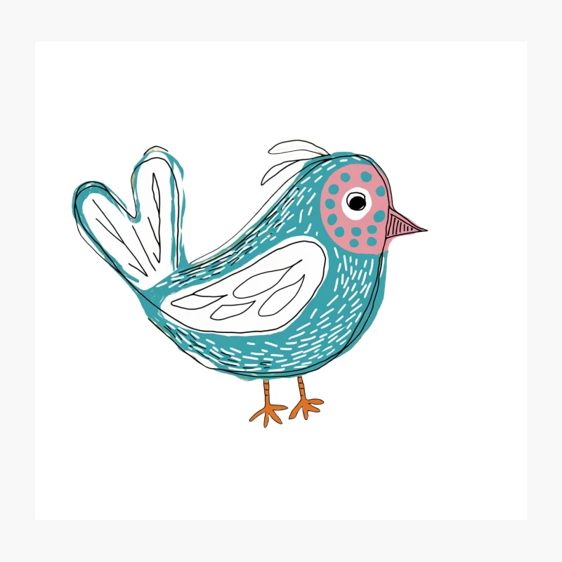 Whimsical Turquoise Bird Cartoon Illustration Throw Pillow