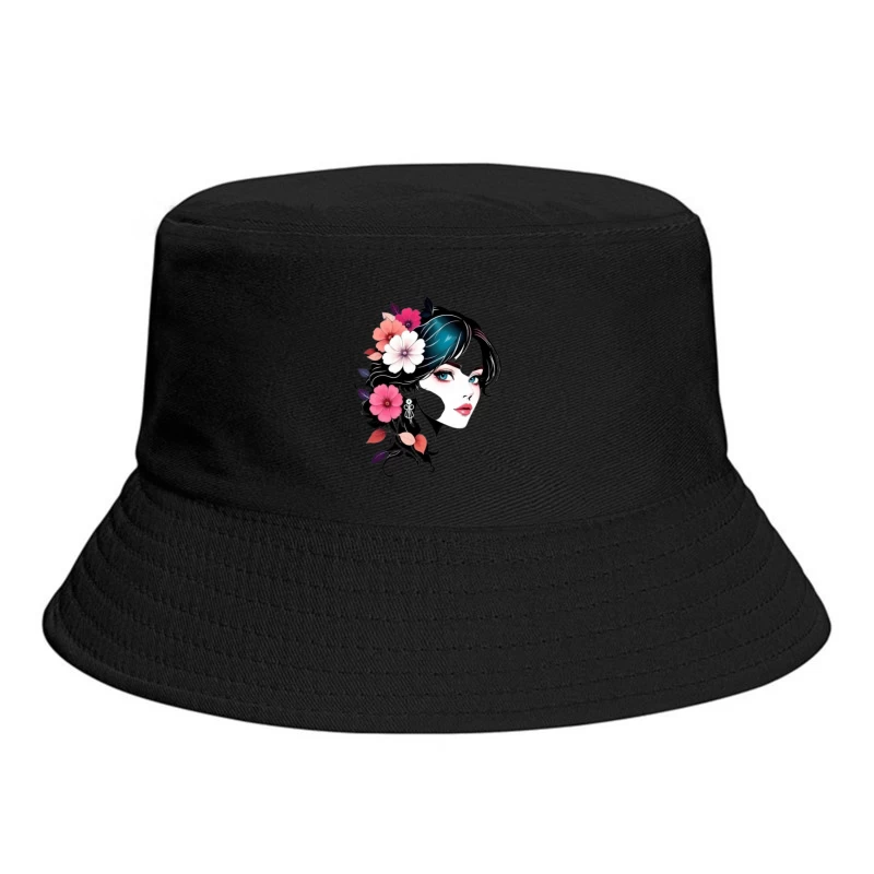 Elegant Floral Portrait with Turquoise Accents Bucket Hat