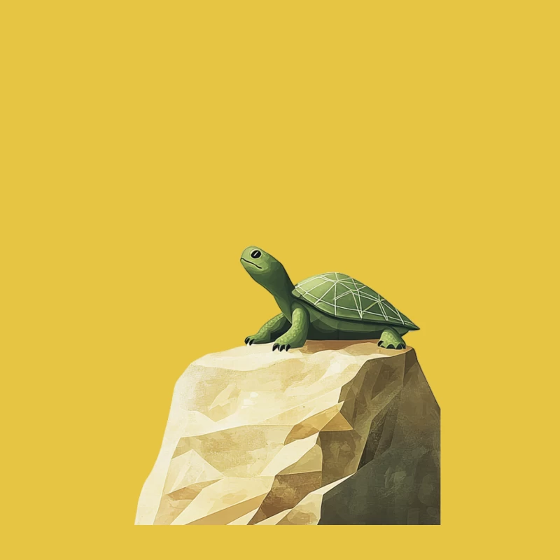 Minimalist Green Turtle on Rocky Perch Male T-Shirt