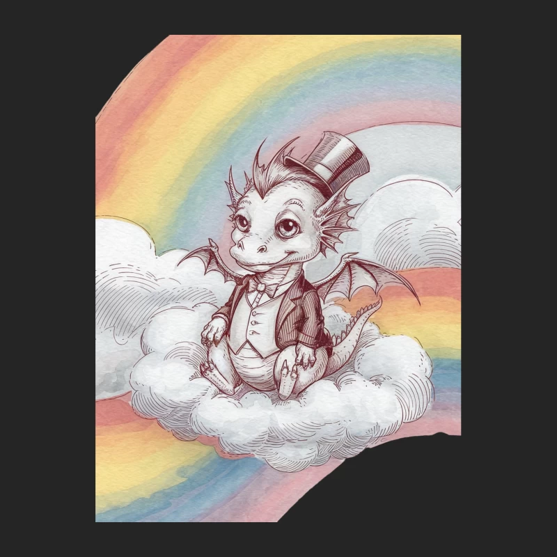 Whimsical Dragon in Top Hat on Rainbow Cloud Male Pullover Sweatshirt