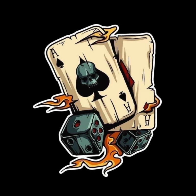 Skull and Playing Cards with Dice Pin