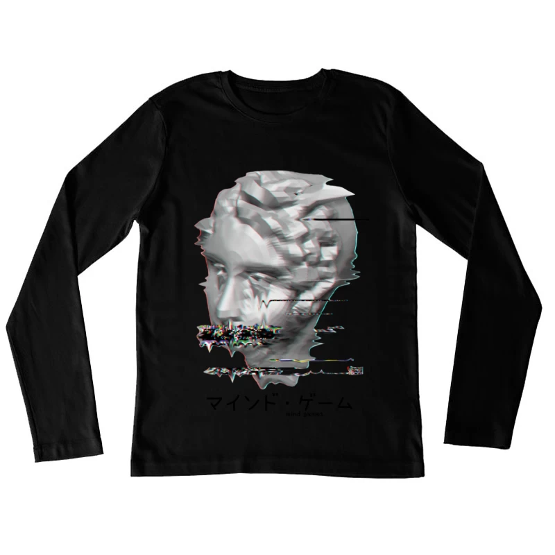 Verzerrtes Gesichtsskulpturdesign Damen Langarm T-Shirt