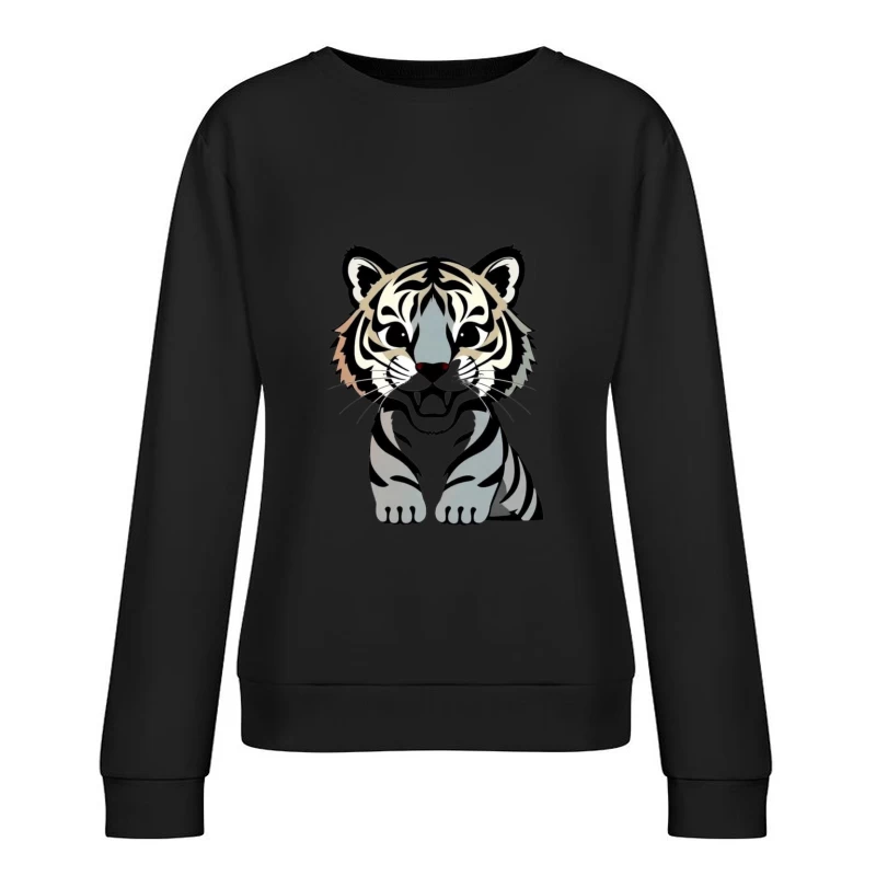 Cartoon Illustration of a Tiger Female Pullover Sweatshirt