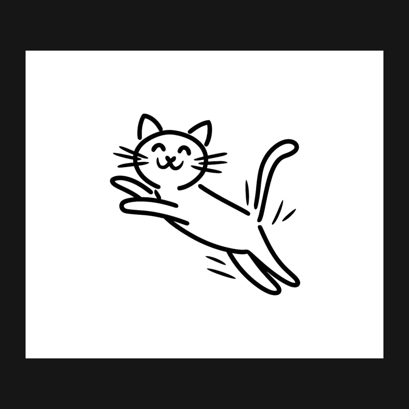 Playful Cartoon Cat Jumping: Simple Line Art Drawing Mouse Pad
