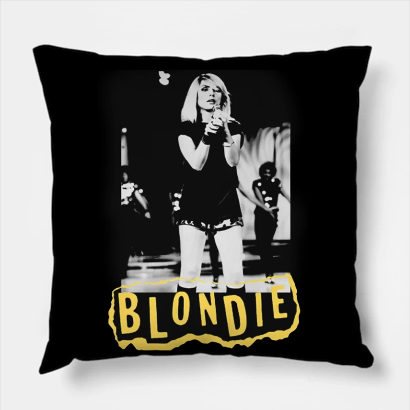 Iconic Blondie Concert Performance in Black and White, 1970s Throw Pillow