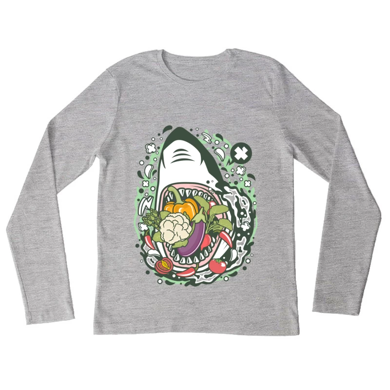 Requin végétarien gourmand Femme Manches Longues T-Shirt