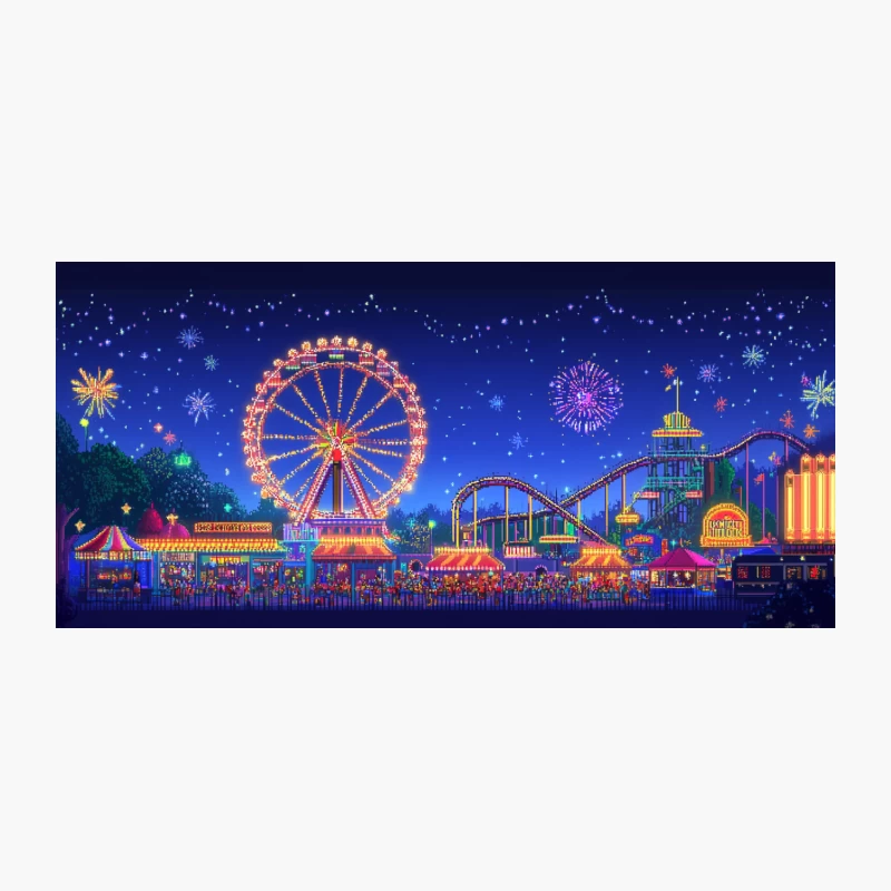 Illuminated Amusement Park at Night with Fireworks Coffee Mug