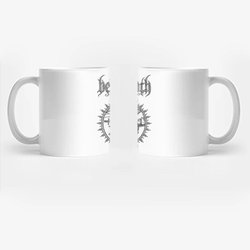 Occult Black Metal Logo with Medieval Lamb and Swords Coffee Mug