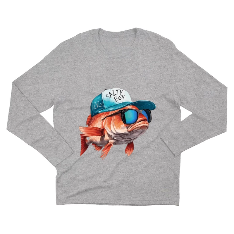 Lustiger Fisch mit Sonnenbrille und Kappe Herren Langarm T-Shirt