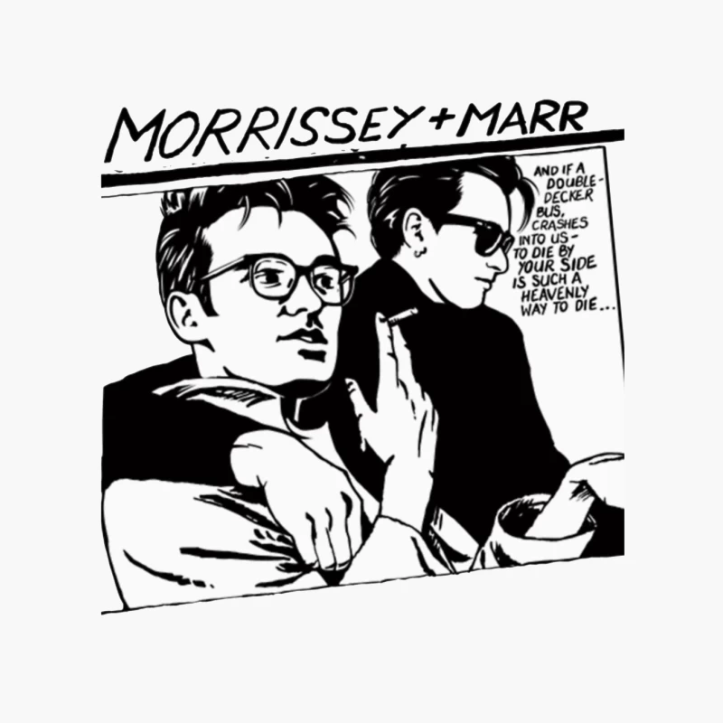 Black and White Comic Style Portrait of Morrissey and Marr with Dark Humor Quote Cotton Tote Bag