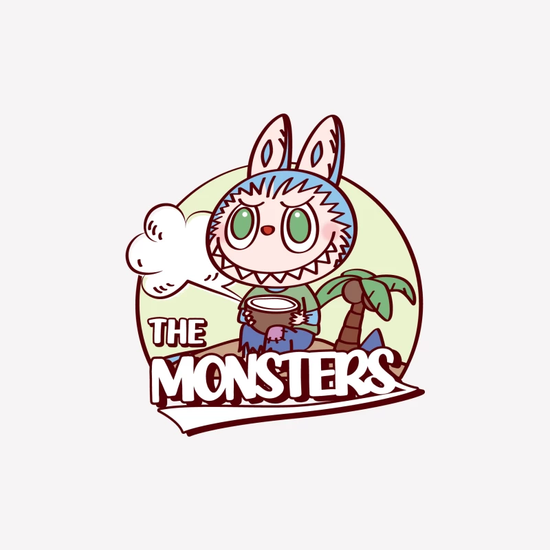Niedliches Monster mit Palme und Wolke Damen T-Shirt