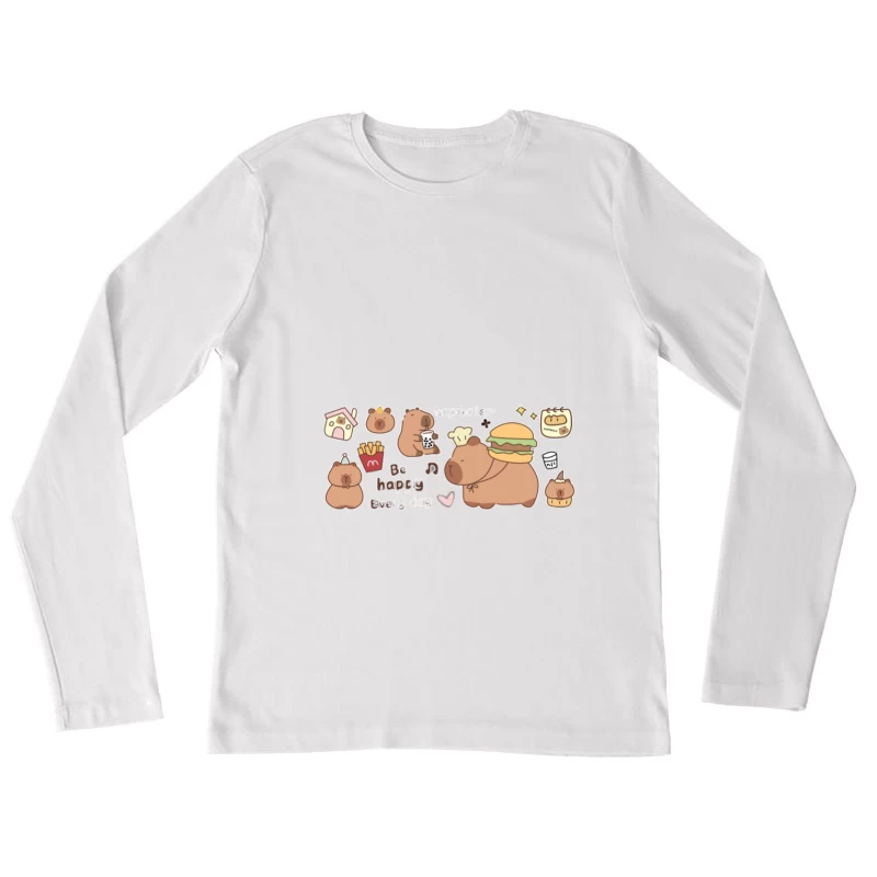 Capybara avec Burger et Frites Femme Manches Longues T-Shirt