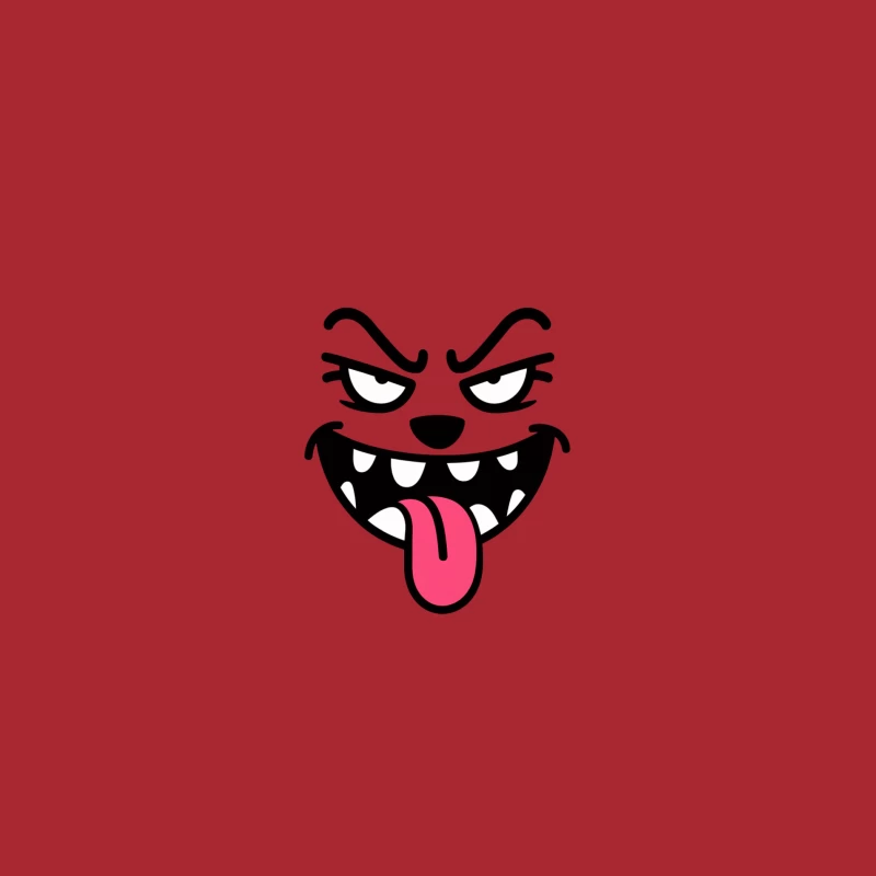 Mischievous Cartoon Face with Evil Grin and Pink Tongue Baseball Cap