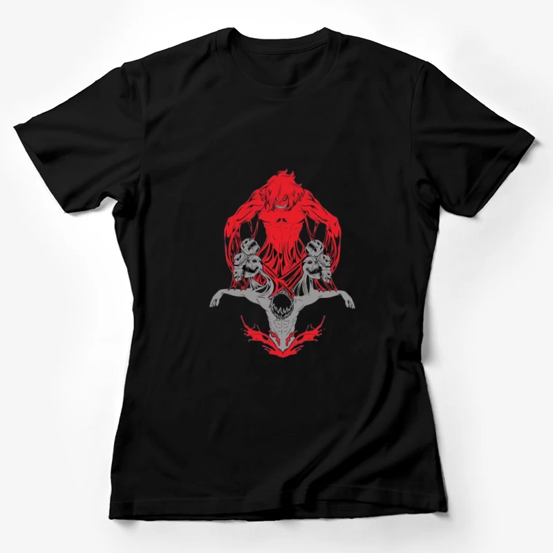 Rote und graue monströse Figuren Damen T-Shirt