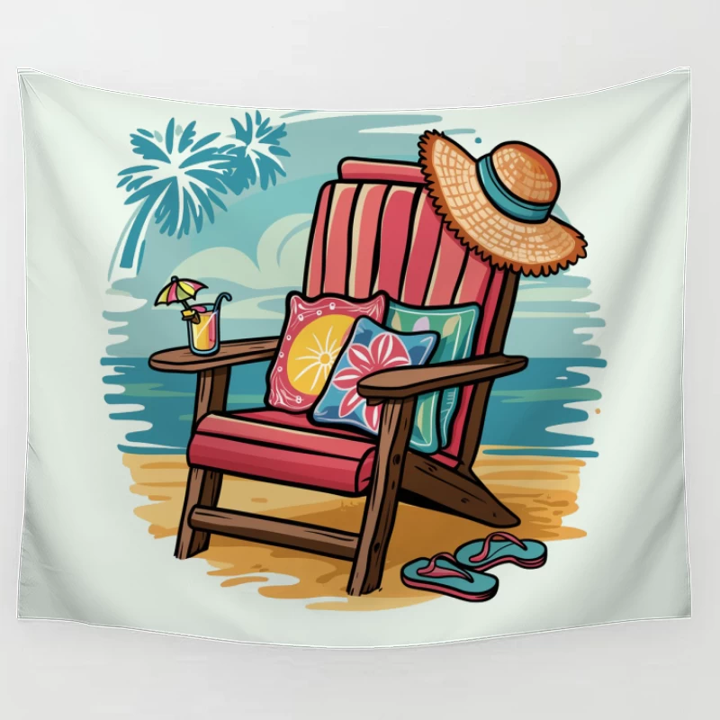 Relaxing Beach Scene with Chair and Accessories Tapestry