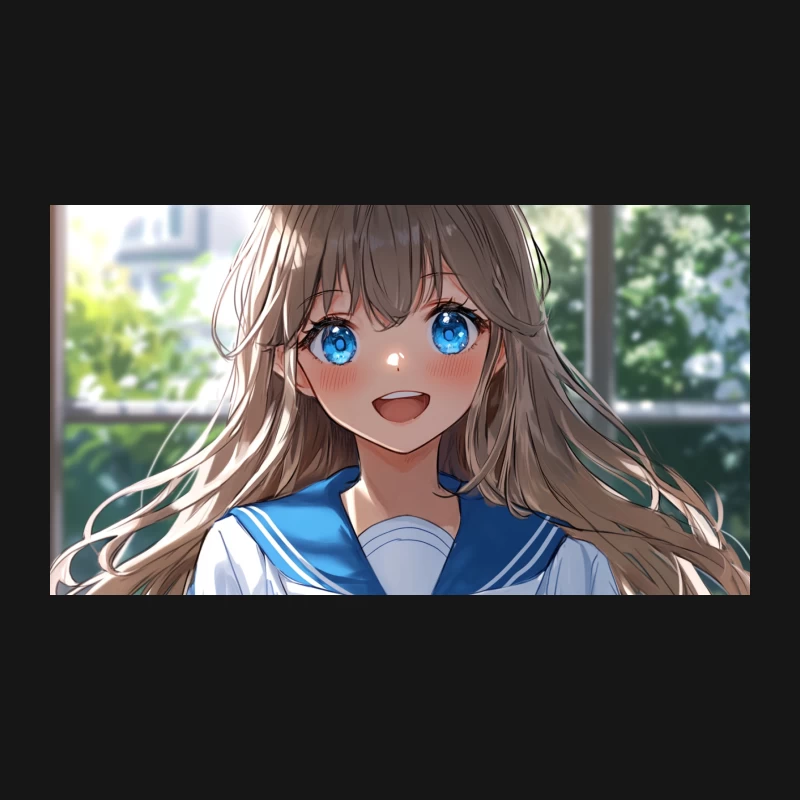 Cheerful Anime Schoolgirl with Bright Blue Eyes Desk Mat