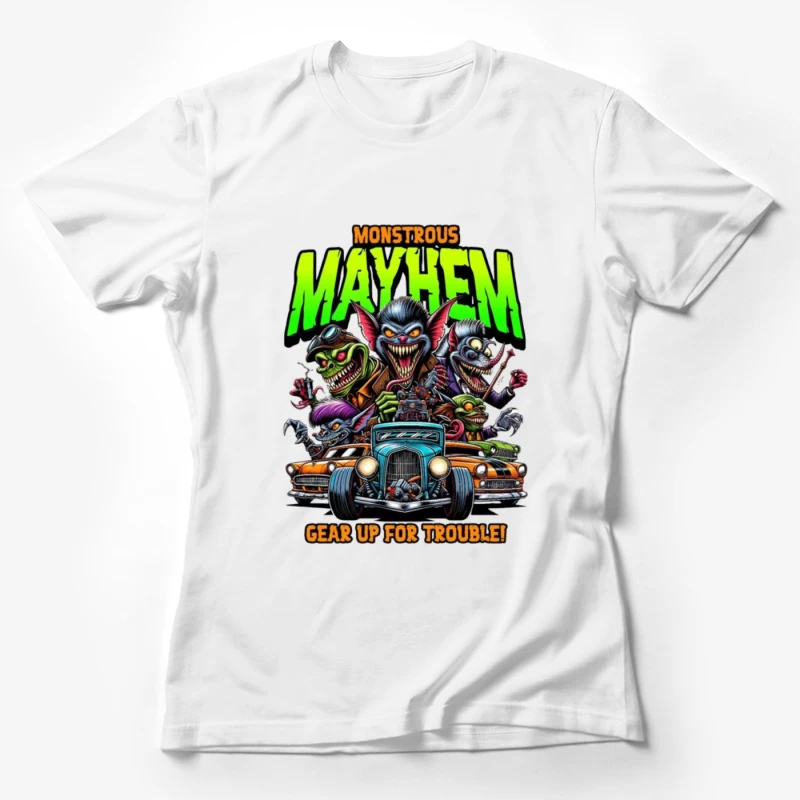 Monstrous Mayhem: Hot Rod Monsters Racing Retro Design Female T-Shirt