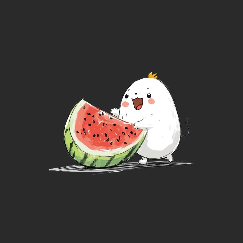 Cute Cartoon Character Enjoying Watermelon in Simple Digital Art Style Baseball Cap