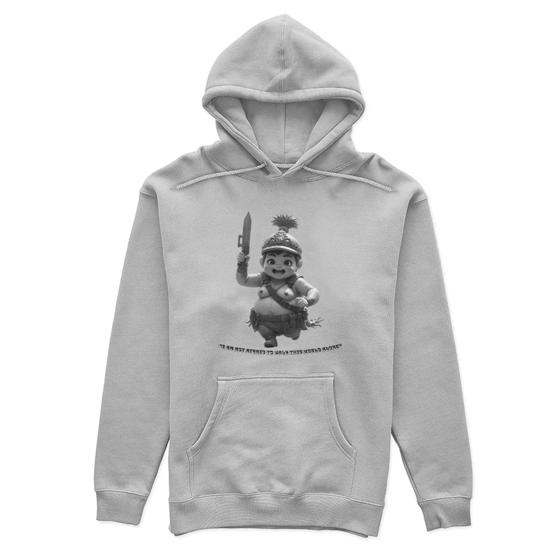 Adorable Chubby Warrior Character with Crown and Sword Female Pullover Hoodie