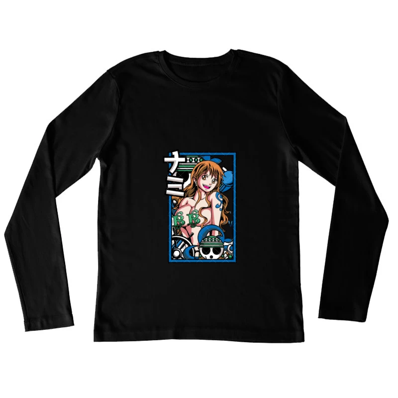 Anime Charakter mit blauem Tattoo Damen Langarm T-Shirt