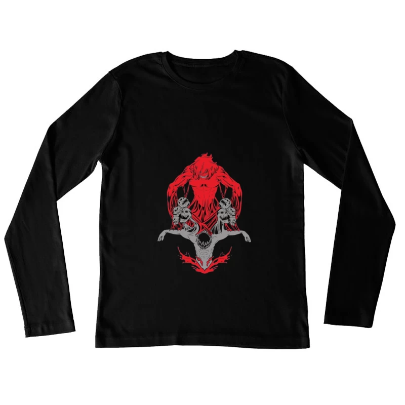 Rote und graue monströse Figuren Damen Langarm T-Shirt