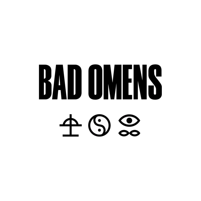 Bad Omens Band Logo with Mystical Symbols in Black and White Desk Mat