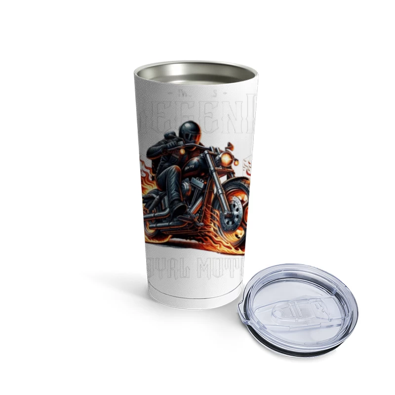 Legendary Flaming Royal Motor Black Motorcycle Illustration Travel Mug