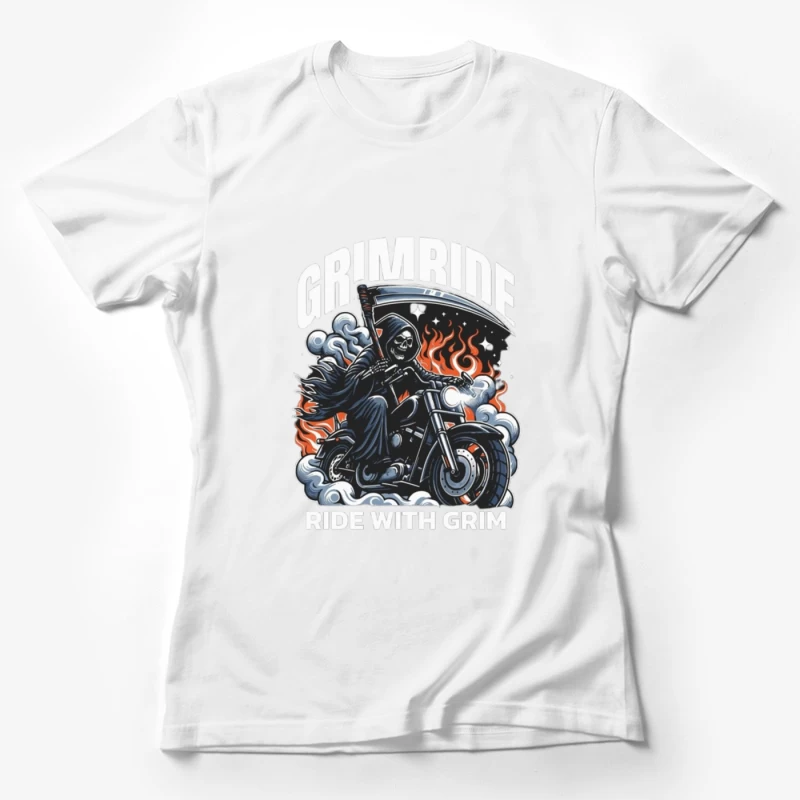 Grim Reaper's Fiery Motorcycle Ride Female T-Shirt