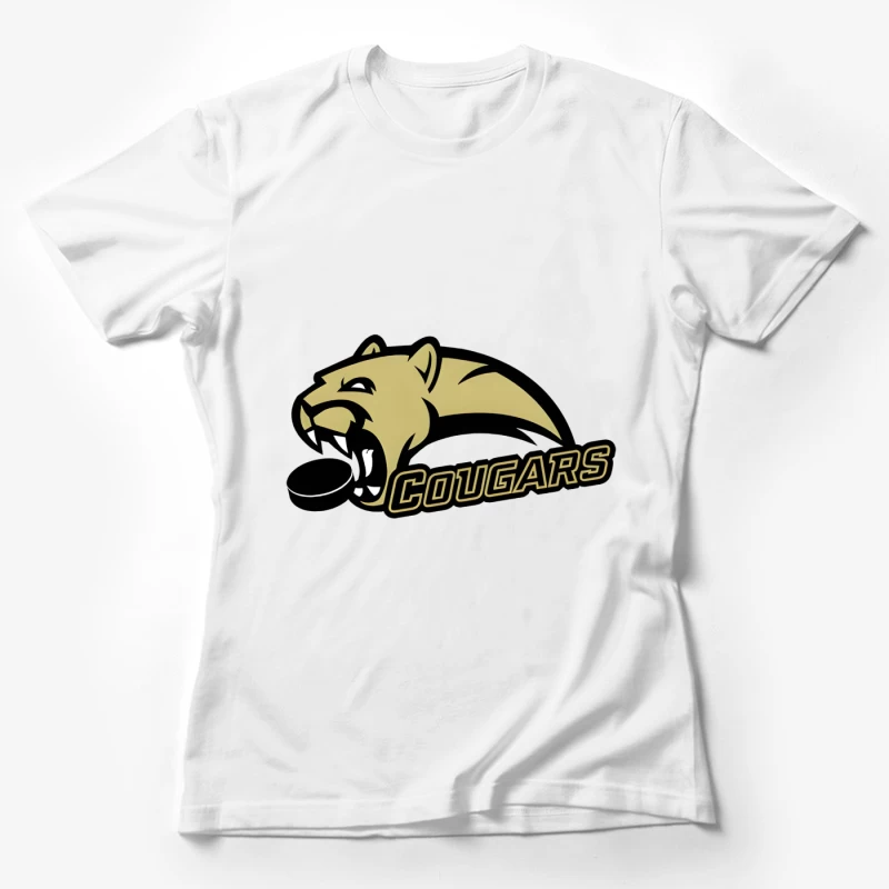 Gold and Black Cougar Hockey Team Mascot Logo Female T-Shirt