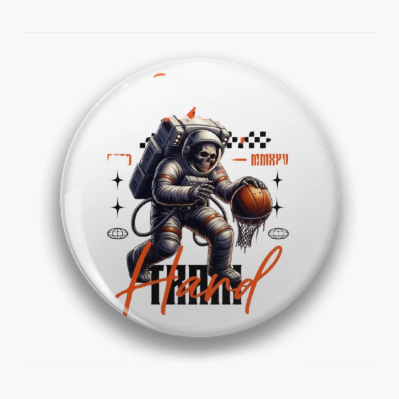 Skeleton Astronaut Playing Basketball in Space Pin