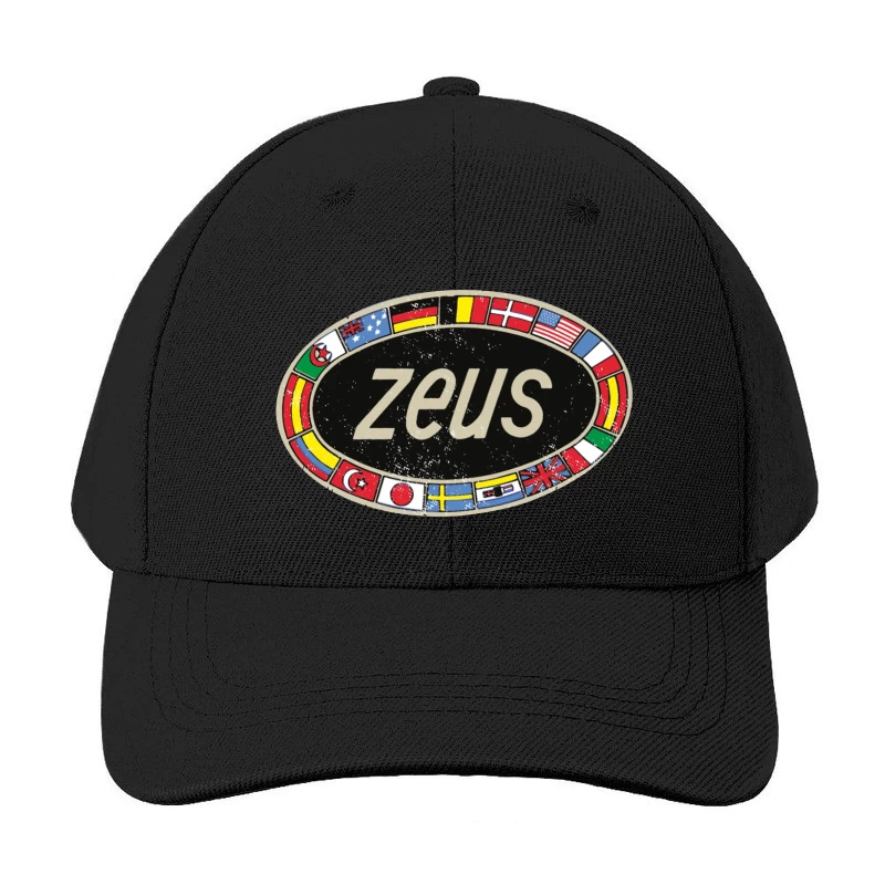 Zeus International Vintage Logo with National Flags Border Baseball Cap