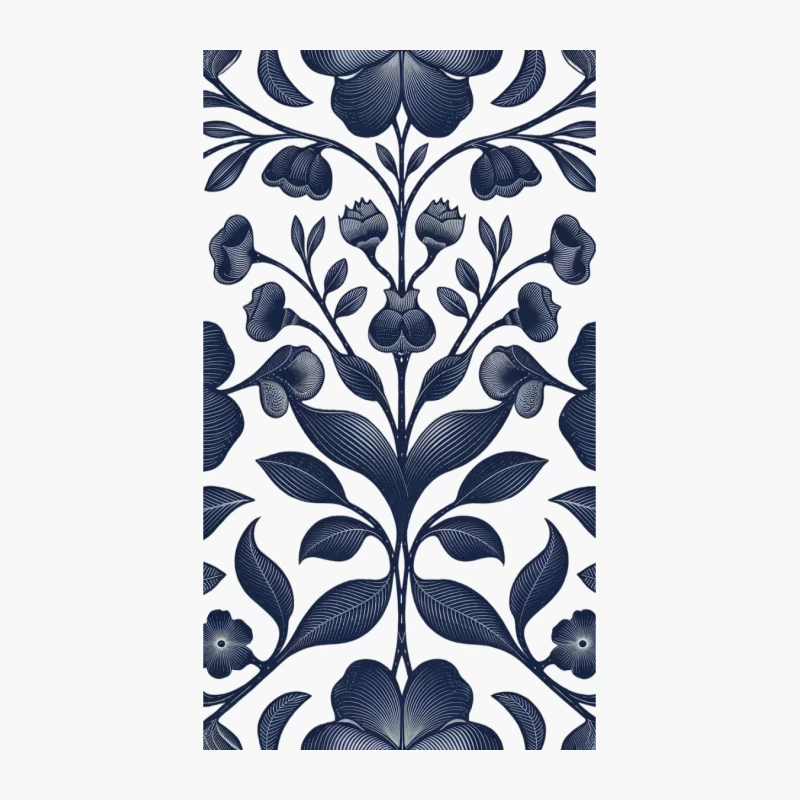 Symmetrical Navy Blue Floral Pattern in Art Nouveau Style Cotton Tote Bag