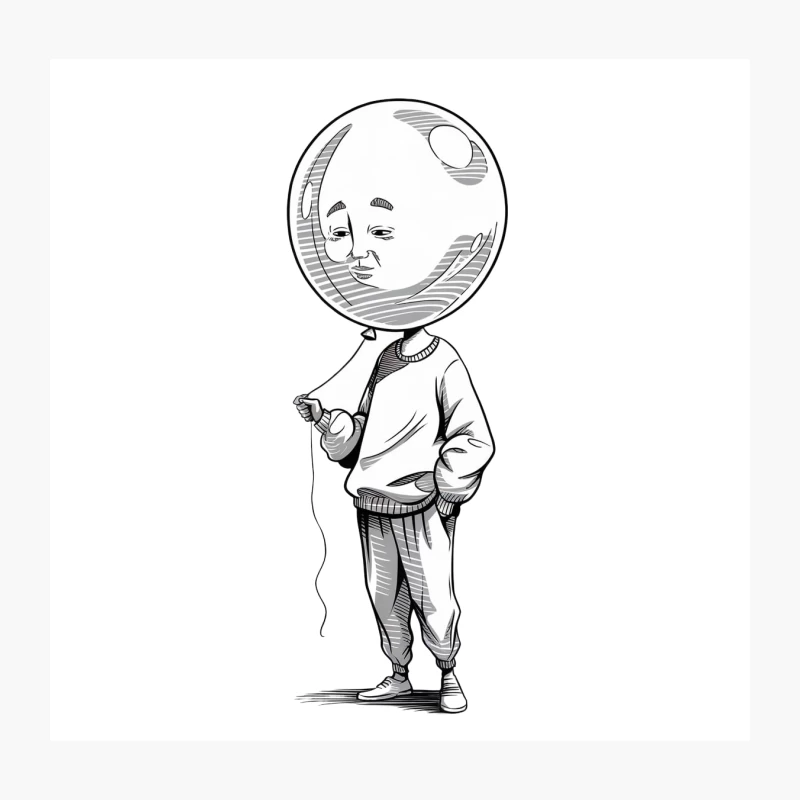 Surreal Balloon-Headed Character Sketch Throw Pillow