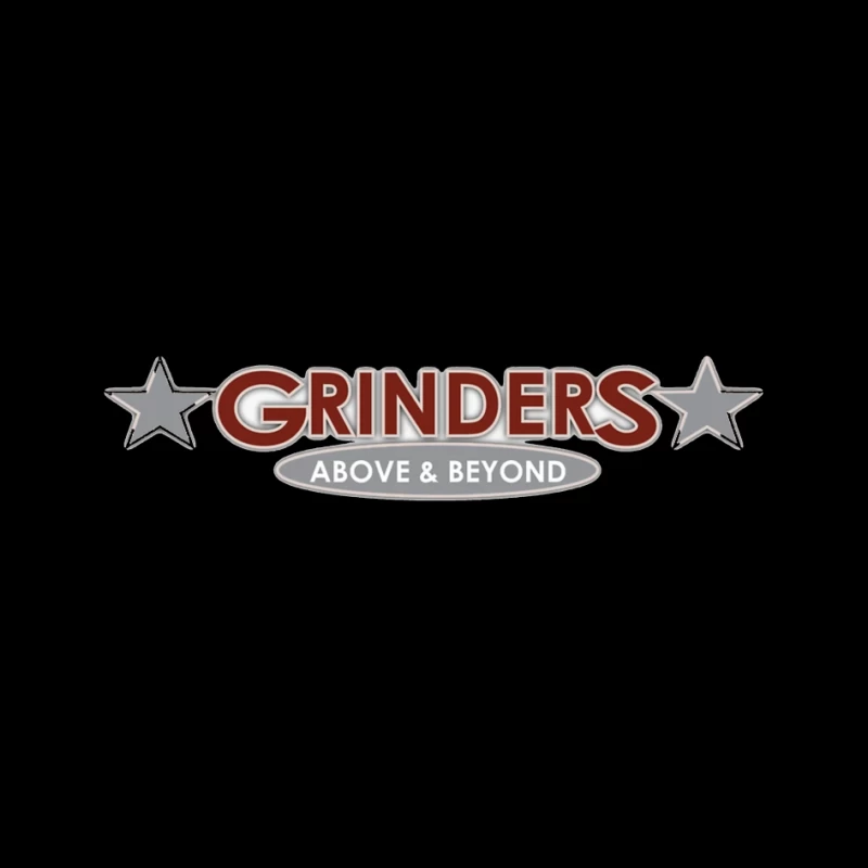 Grinders Restaurant Logo with Metallic Stars and Red Text Pin