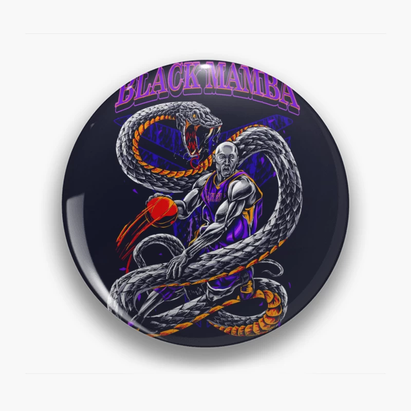 Basketball Illustration of Black Mamba with Snake Pin