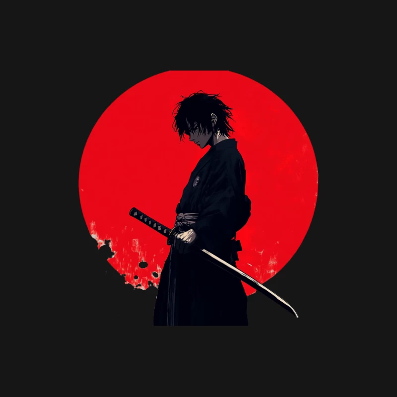 Silhouetted Samurai with Katana Against Red Sun Female T-Shirt