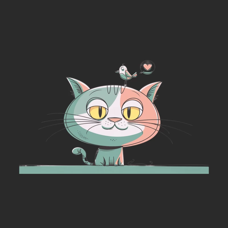 Adorable Cartoon Cat with Loving Bird Friend Baseball Cap